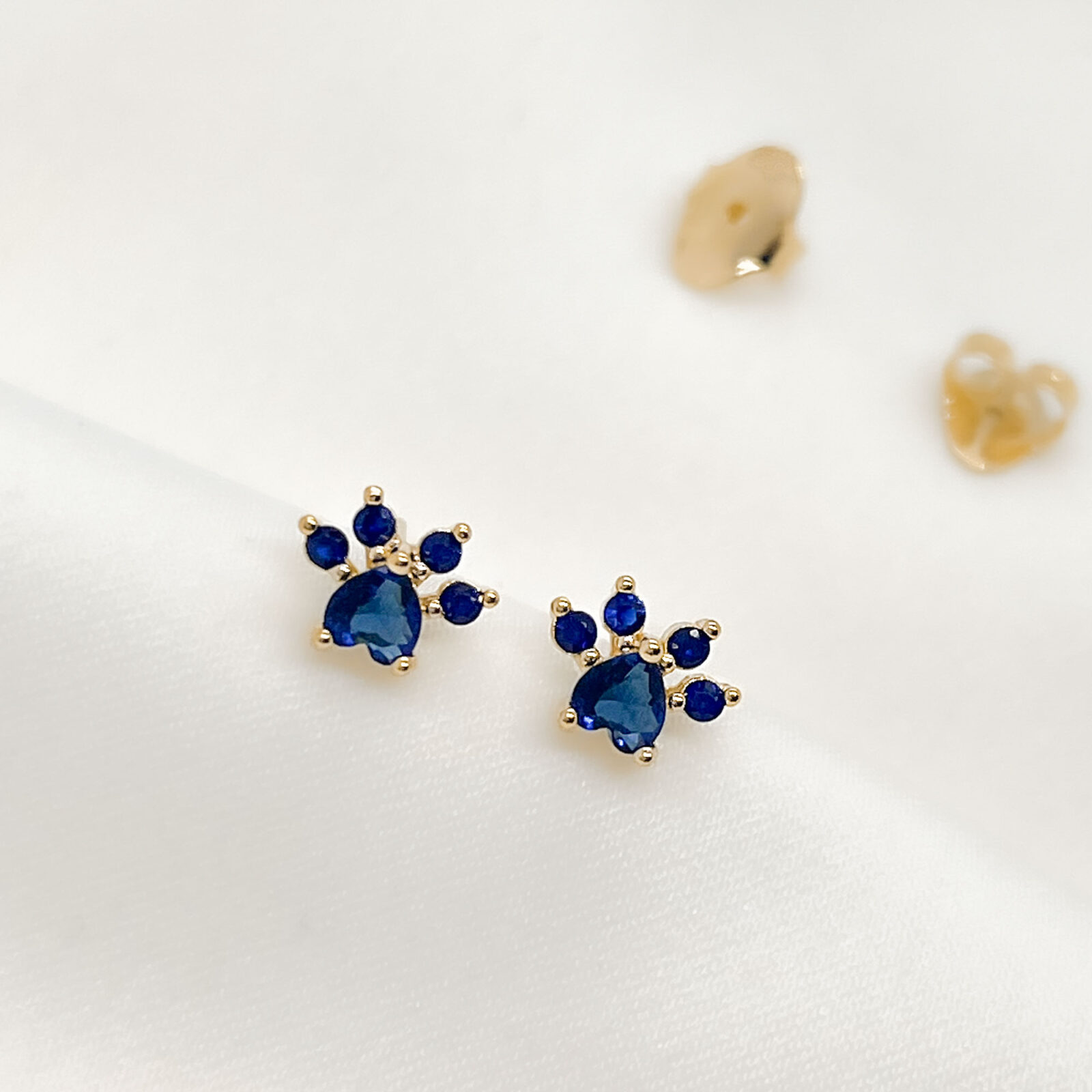 Gold-Plated Sapphire Blue Zirconia Paw Earrings - Image 2