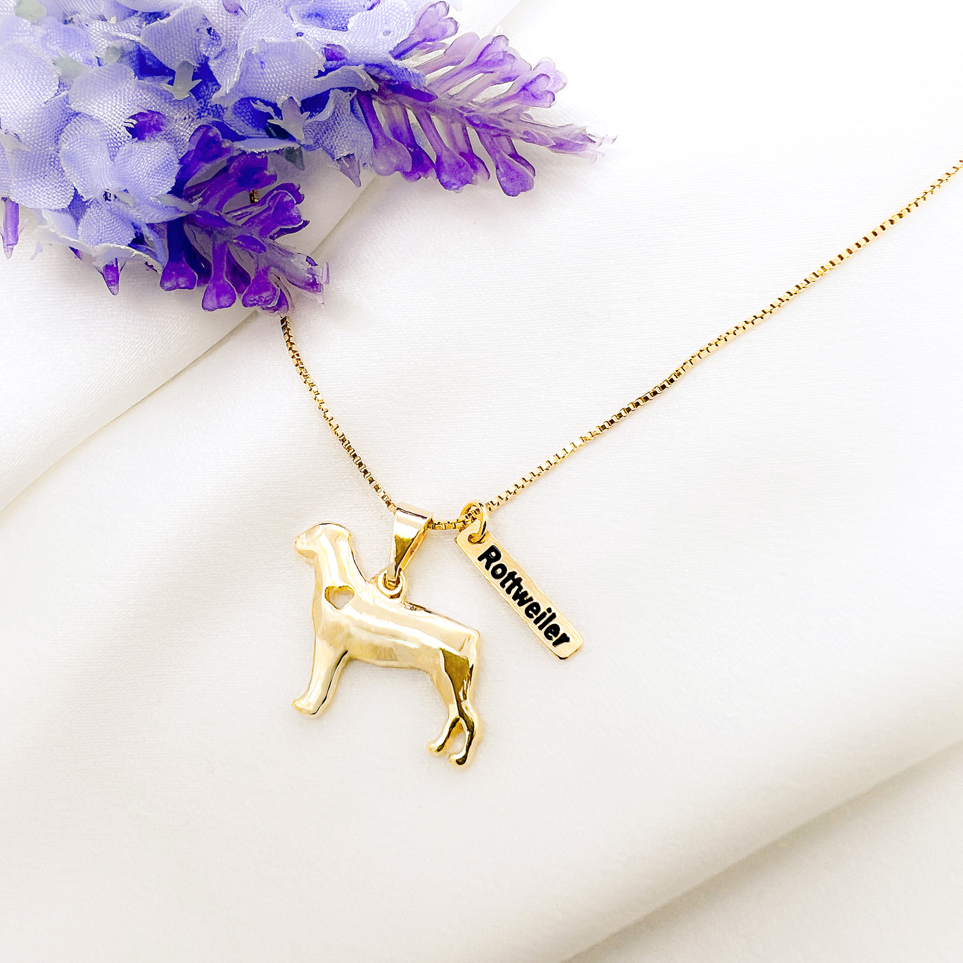 Rottweiler Necklace with Breed Tag – Gold Plated