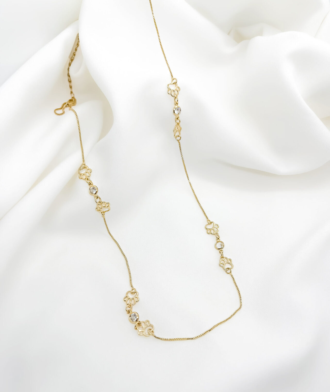Necklace with Zirconia and Paw Charms- Gold-Plated - Image 3