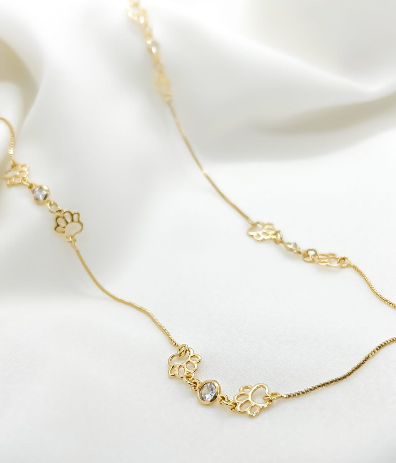 Necklace with Zirconia and Paw Charms- Gold-Plated - Image 2